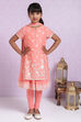 Peach Cotton Double Layered Kurta Churidar Suit Set image number 0