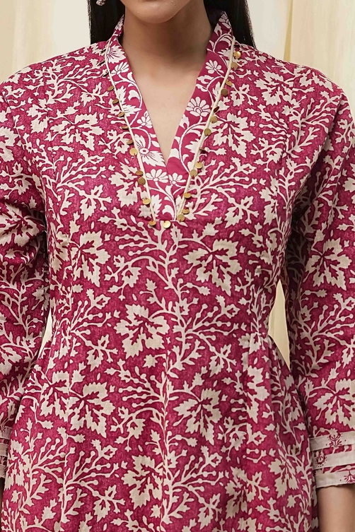 Red Cotton Printed Gathered Suit Set image number 1