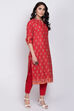 Navy Blue Cotton Straight Printed Kurta image number 3
