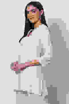 Natural White LIVA Short Solid Kurti image number 2