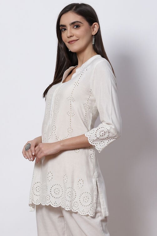 Natural White LIVA Short Solid Kurti image number 2