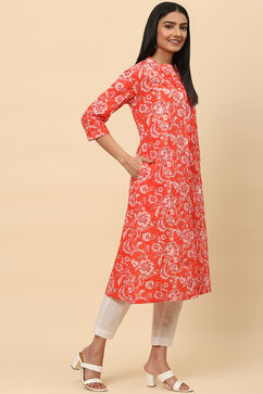 Red Sorbet Cotton A Line Kurta image number 3