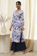 Blue and White Floral Printed Straight Kurta image number 2