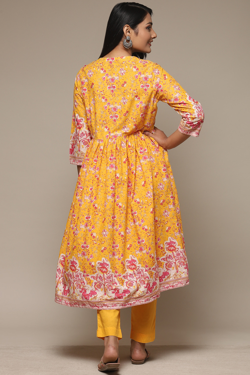 Blue Cotton Gathered Kurta Pants 2 Piece Set image number 4