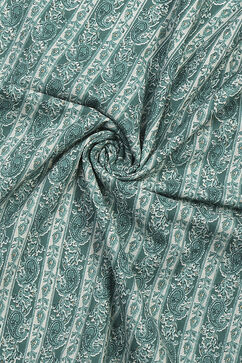 Green Cotton Screen Print Unstitched Suit Set image number 2