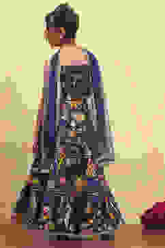 Purple Cotton Printed Tiered Lehenga Set image number 4