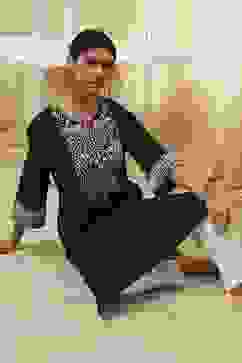 Black Pure Cotton Embroidered Straight Kurta image number 0