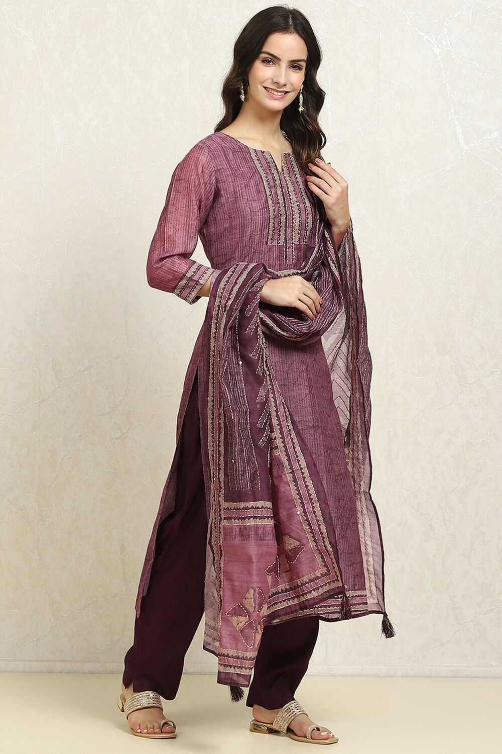 Grey Chanderi Blend Printed Unstitched Suit Set image number 6