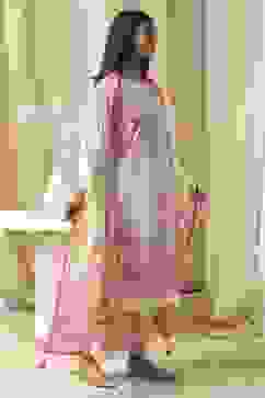 Off-White and Pink Cotton Straight Suit Set image number 5