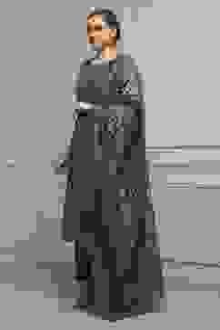 Green Chanderi Blend Printed Embroidered Unstitched Suit Set image number 4