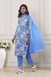 Blue Floral Printed Straight Suit Set image number 3