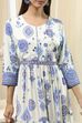 Ecru and Blue Printed Tiered Dress image number 1