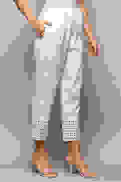 White Cotton Regular Solid Pants image number 3
