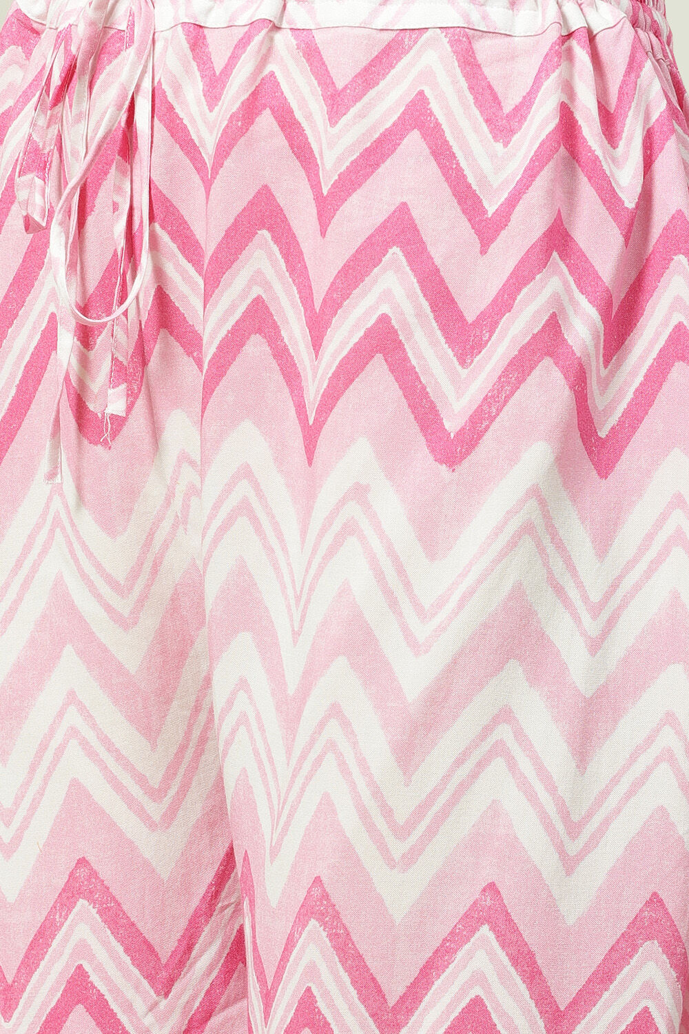 White and Pink Cotton Straight Kurta Palazzo Suit Set image number 2