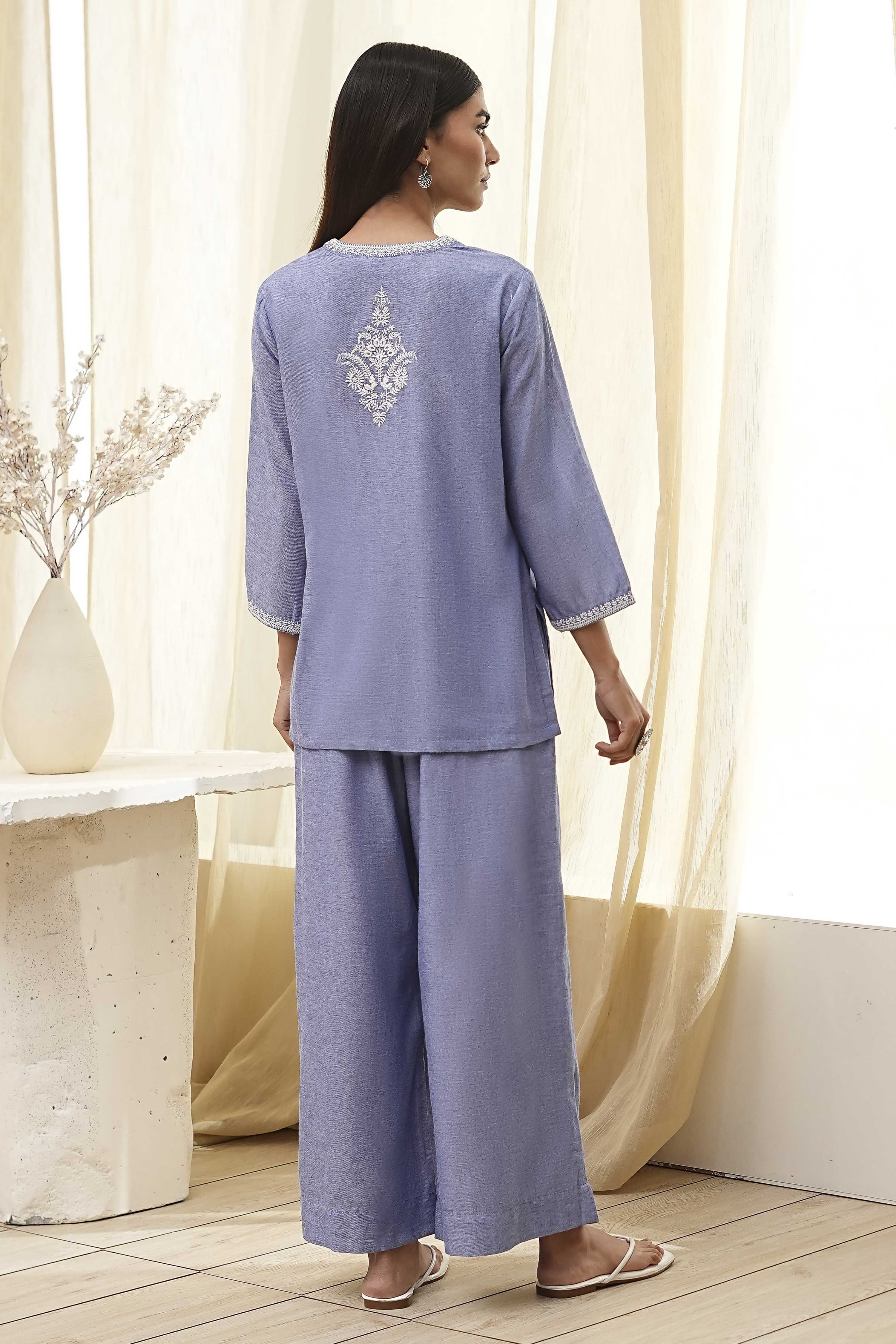 Dull Blue Cotton Straight Co-ord Set image number 4