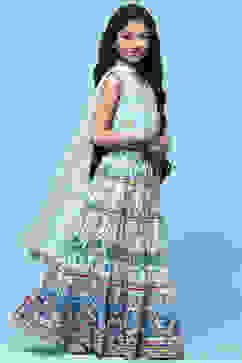 White Tiered Lehenga With Printed Blouse & Net Dupatta image number 6