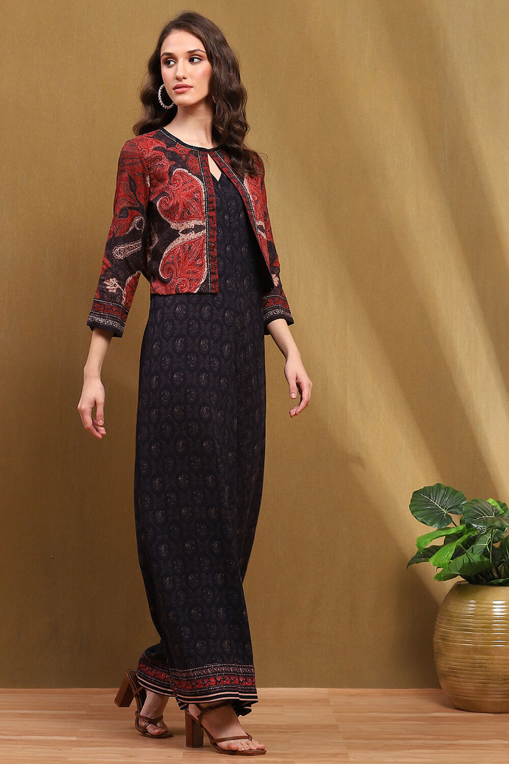 Black Block-Printed Straight Jumpsuit image number 6