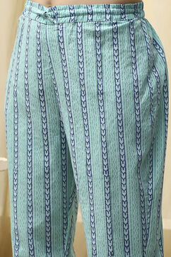 Blue Cotton Hand Block Print Unstitched Suit Set image number 3