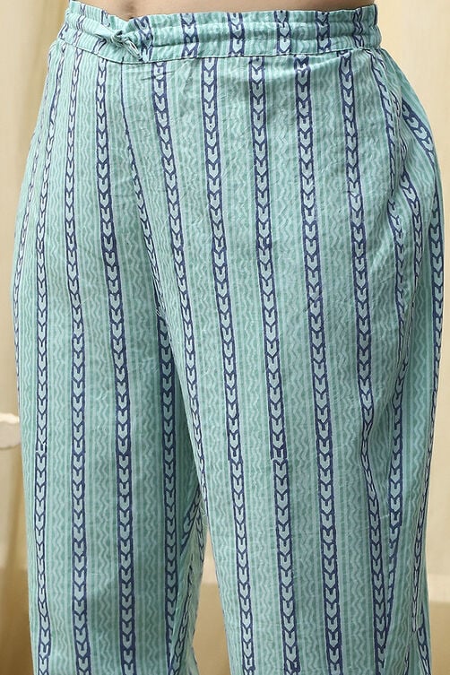 Blue Cotton Hand Block Print Unstitched Suit Set image number 3