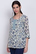 Cream Art Silk Straight Printed Kurti image number 3