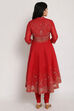 Red Art Silk Anarkali Kurta Churidar Suit Set image number 4