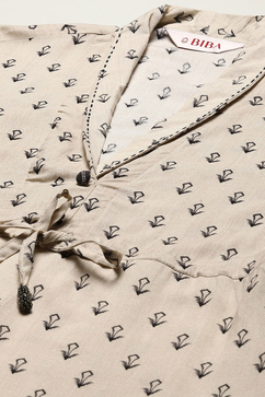 Charcoal Rayon Asymmetric Printed Kurta Set image number 1