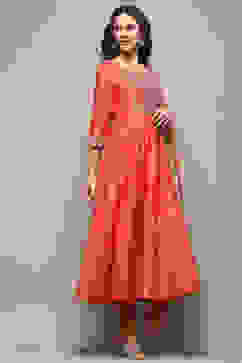 Orange Embroidered Detail Festive Anarkali Suit Set image number 6