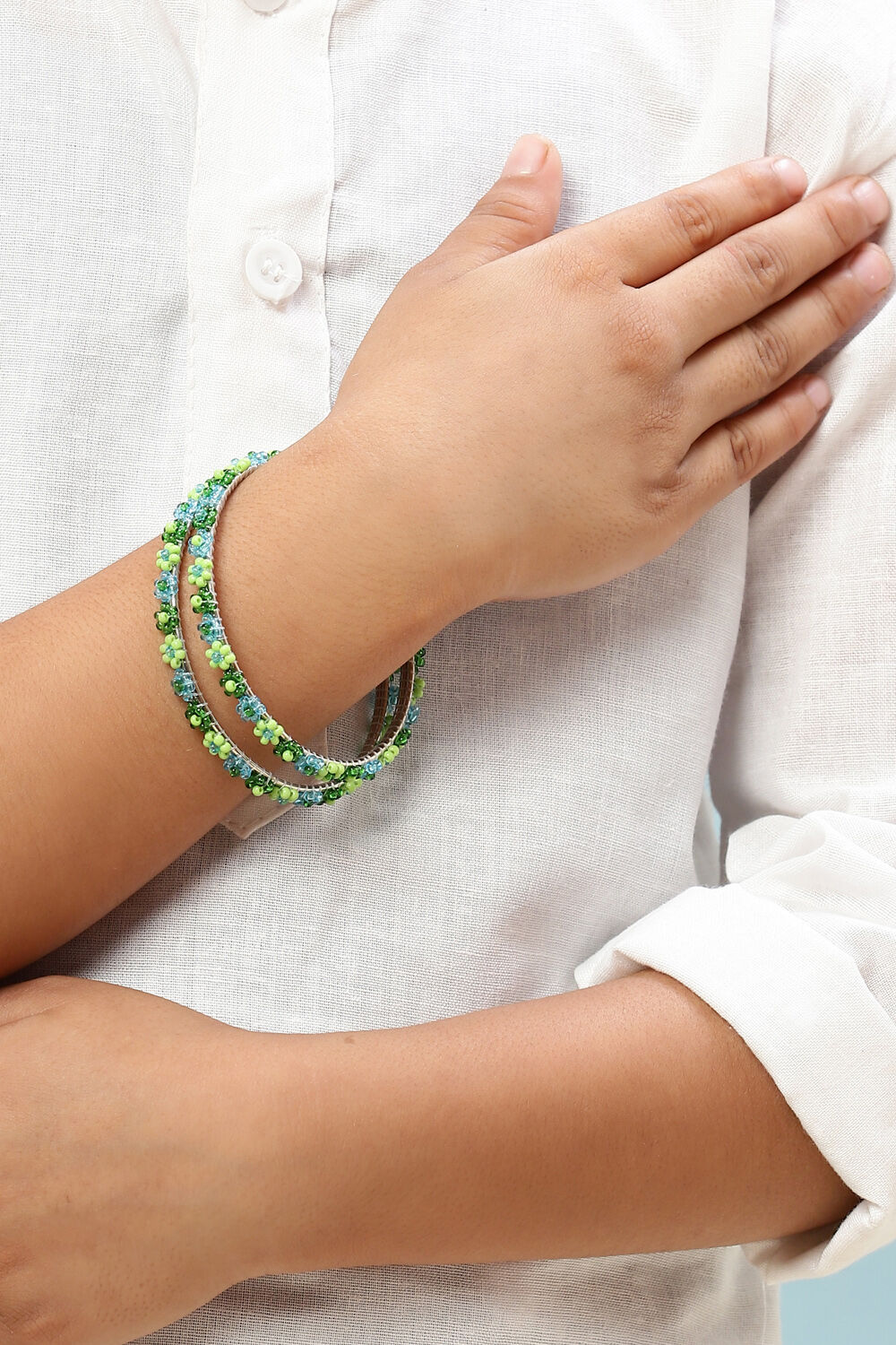 Green & Blue Metal & Beads Kids Bangles image number 2