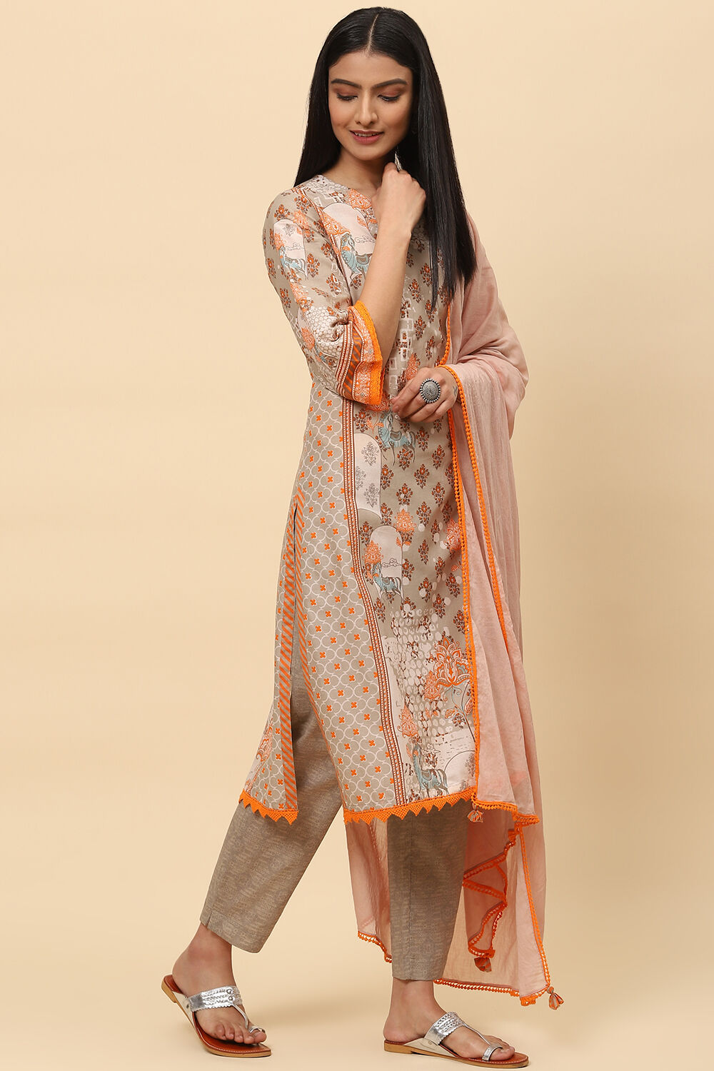 Blush Brown Poly Cotton Straight Suit Set image number 6