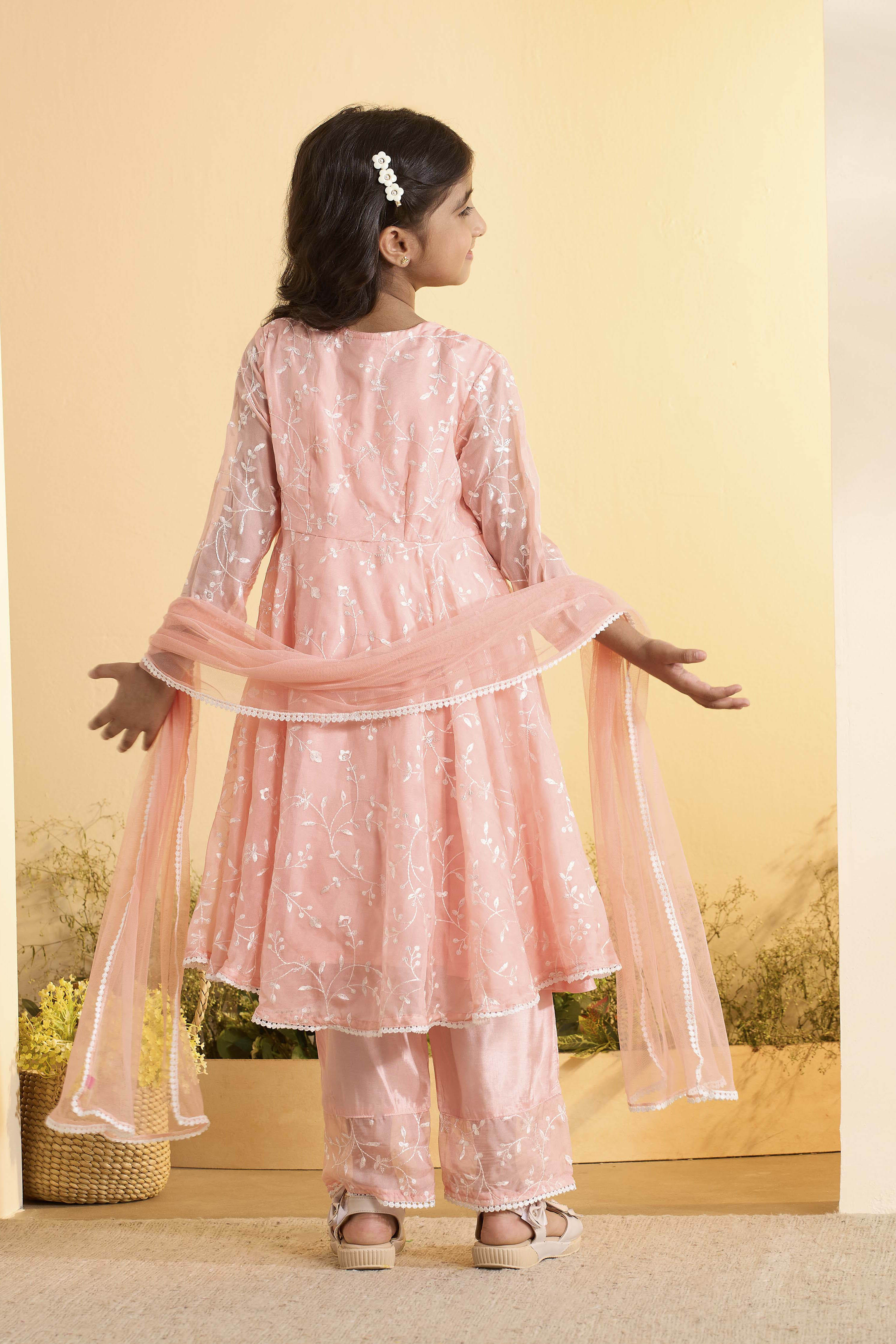 Peach Embroidered Straight Kurta Set image number 4