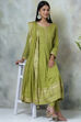 Green Cotton Kalidar Kurta Churidar Suit Set image number 0