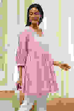 Pink Solid Flared Short Kurta image number 4