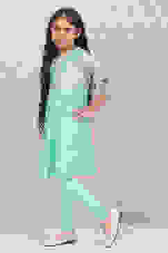 Turquoise Art Silk Straight Printed Kurta Set image number 3