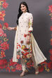 Off White Cotton Silk Straight Printed Suit Set image number 4