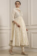Off-White Cotton Foil Printed Anarkali Suit Set image number 2