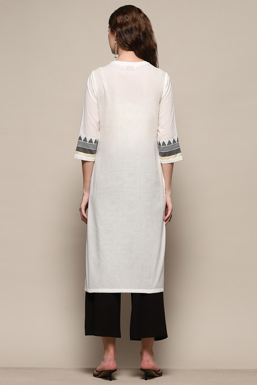 White Chanderi Straight Kurta image number 3