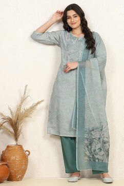 Teal Cotton Unstitched Suit Set image number 1
