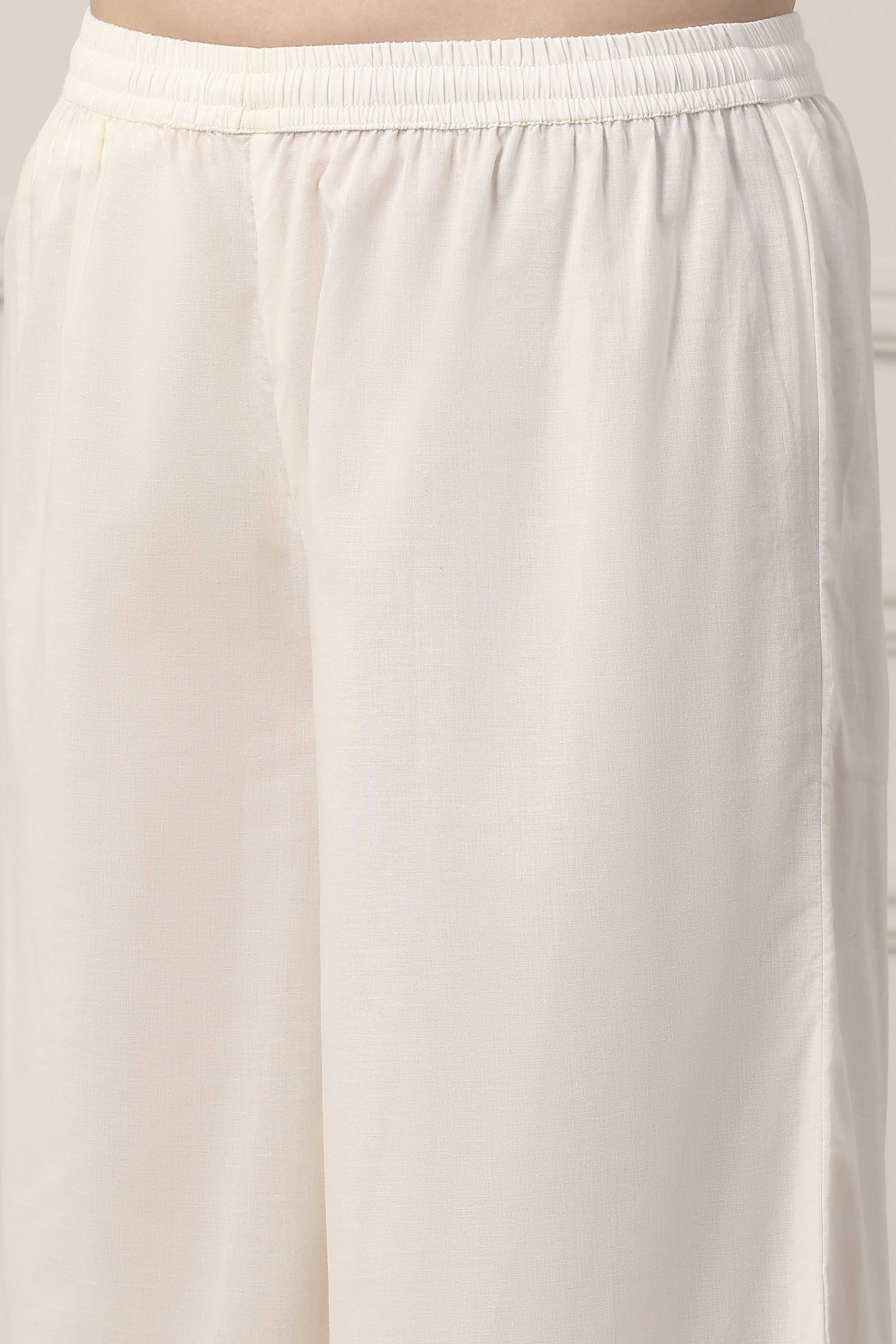 White Poly Chanderi Floral Work Straight Suit Set image number 2