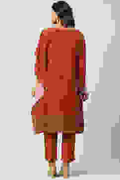 Brown Art Silk Kaftan Set image number 4