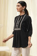 Black Cotton Yarn-Dyed Short Straight Kurta image number 2