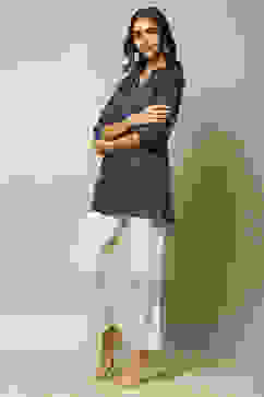 Indigo LIVA Straight Printed Kurta image number 0