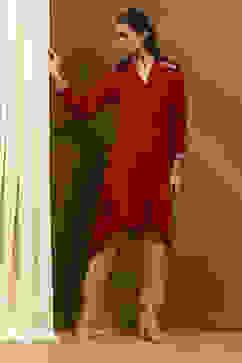 Rust Polyester Straight Kurta image number 0