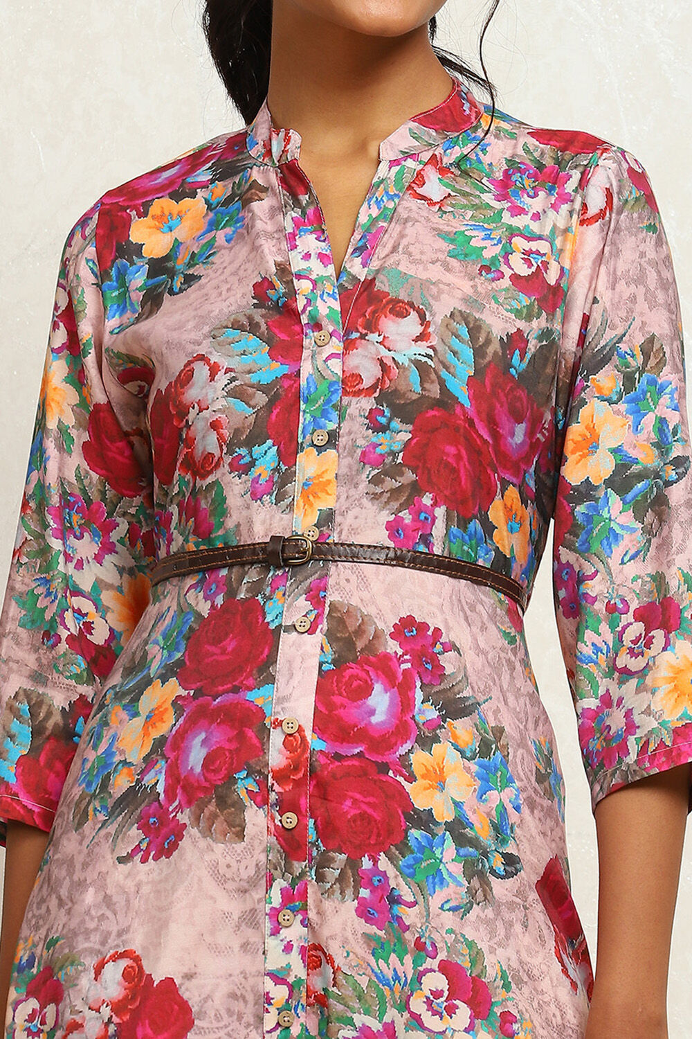 Grey Floral Printed A-Line Dress image number 1