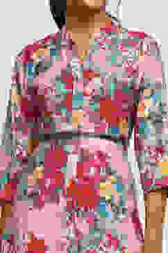 Grey Floral Printed A-Line Dress image number 1