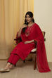 Red Cotton Straight Suit Set