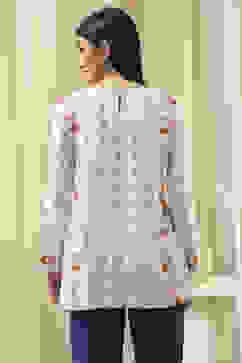 White Floral Printed Straight Short Kurta image number 4