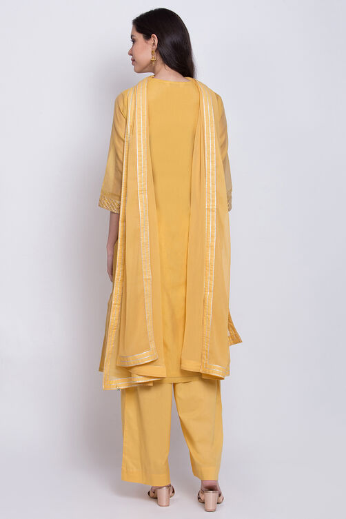 Yellow Poly Cotton Straight Kurta Palazzo Suit Set image number 4