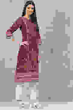 Purple Rayon Straight Printed Kurta image number 3