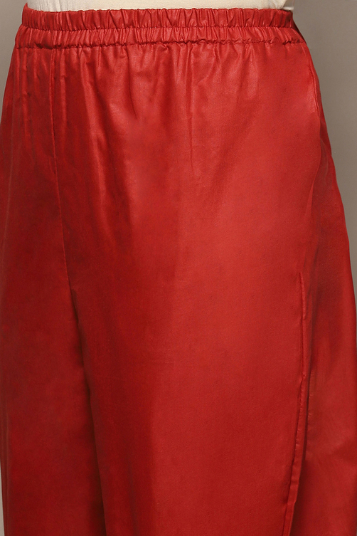 Red Cotton Blend Floral Digital Print Unstitched Suit Set image number 3