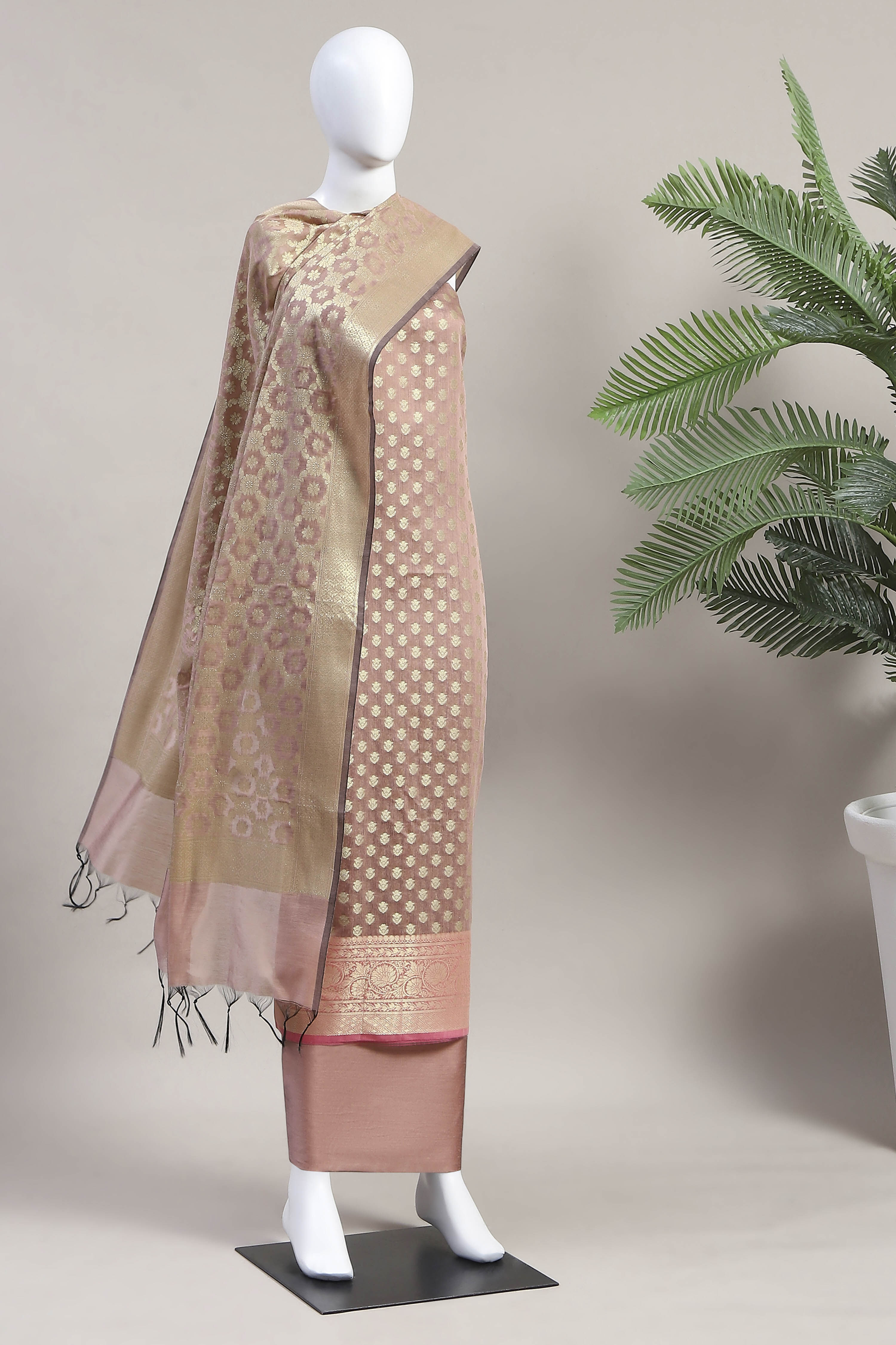 Grey Cotton Printed Embroidered Unstitched Suit Set image number 4